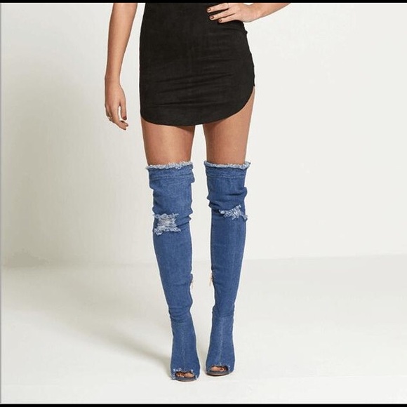 denim thigh high boots fashion nova